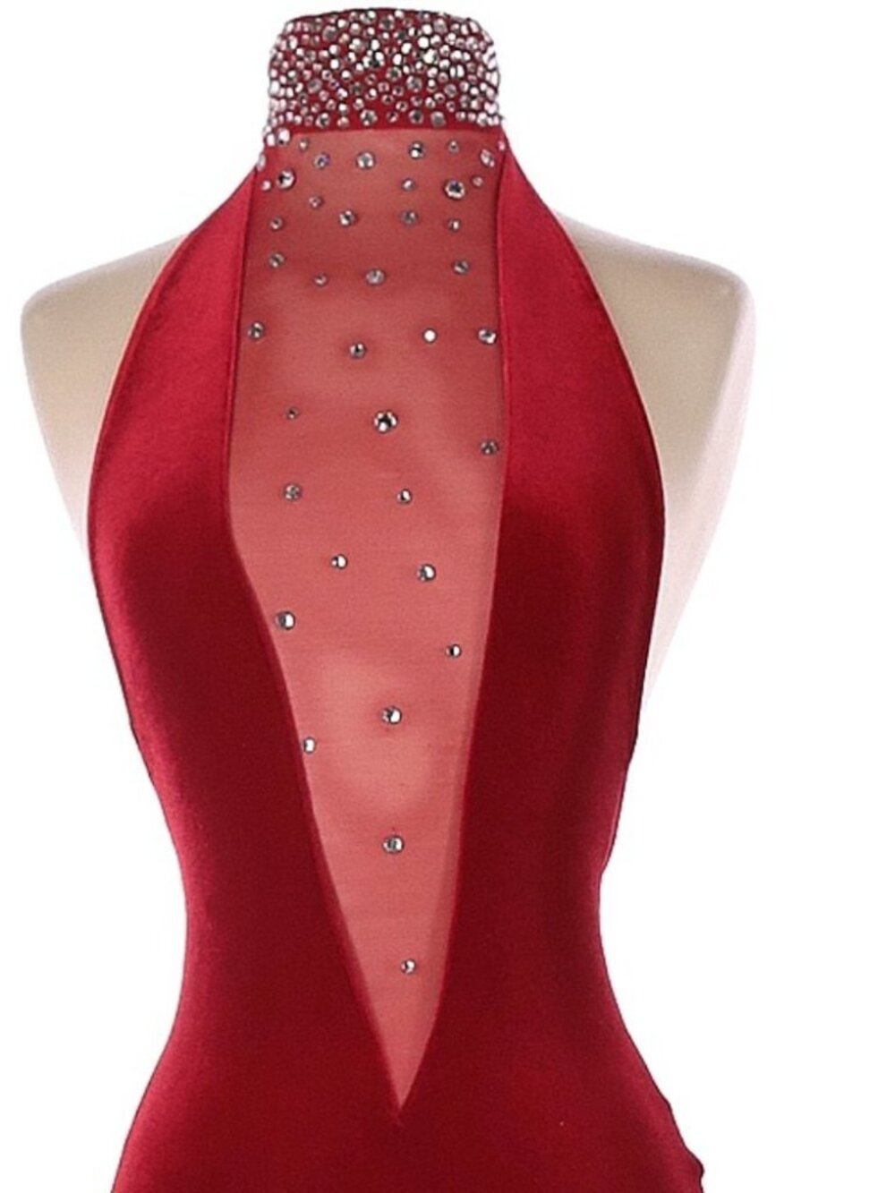 π₯SHOWSTOPPER!π₯VTG Velvet/ Rhinestones/ Mesh Bodycon Maxi Dress in Red - Picture 2 of 16